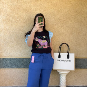 T-shirt volant bleu/noir Amaya