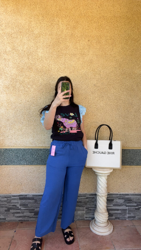 T-shirt volant bleu/noir Amaya